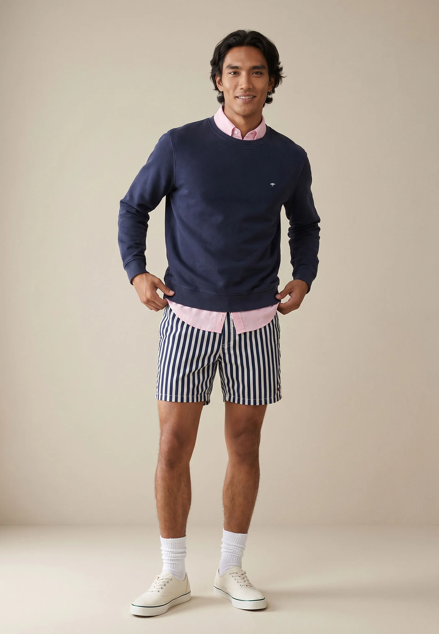 Badeshorts mit Streifenmuster und Kordelzug - Image 3