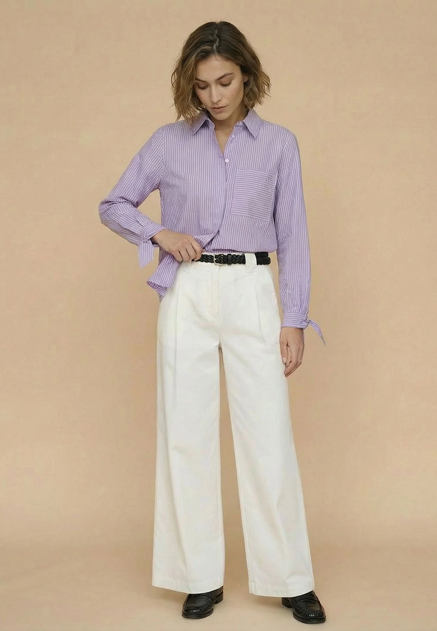 Bluse aus Baumwoll-Lyocell mit Streifenmuster und Brusttasche - Image 4
