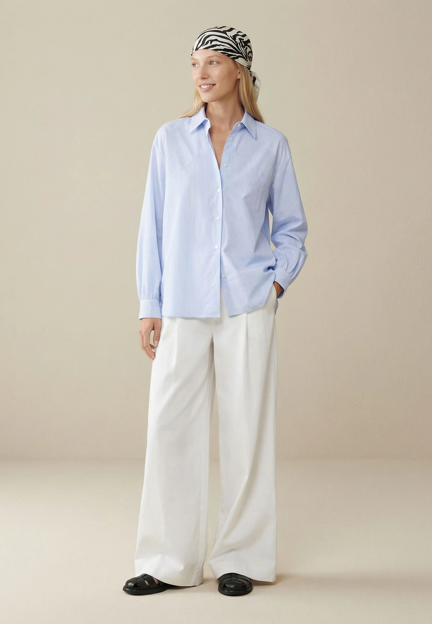 Bluse aus Baumwolle mit feinem Streifenmuster und Fledermausärmeln - Image 3