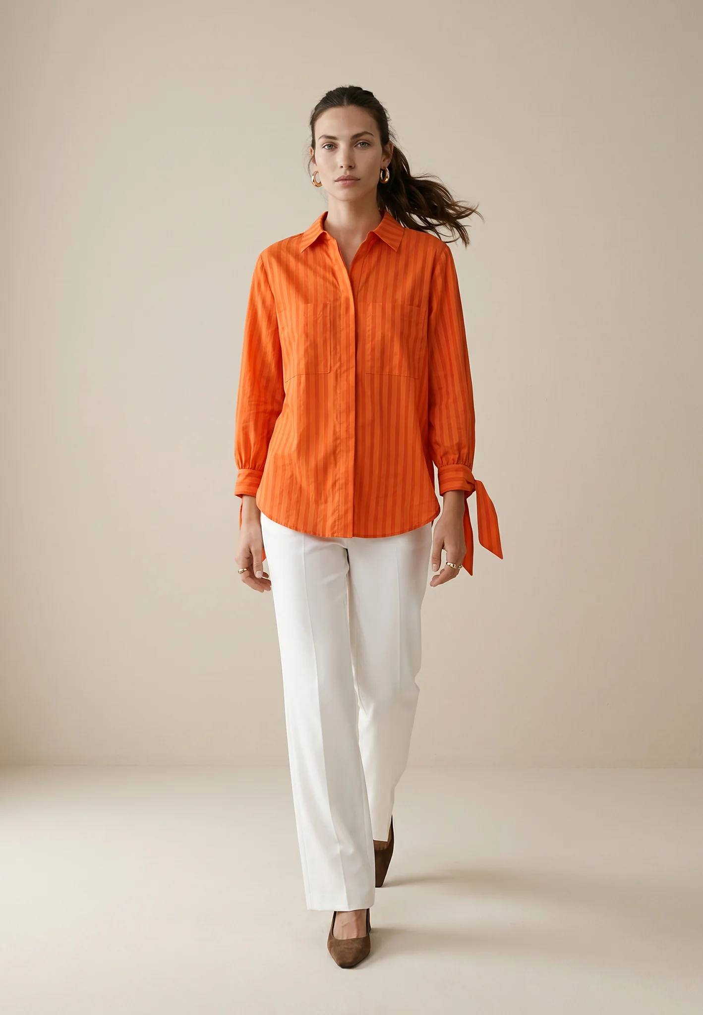Bluse aus Baumwolle mit Streifenmuster und Bindemanschetten - Image 3
