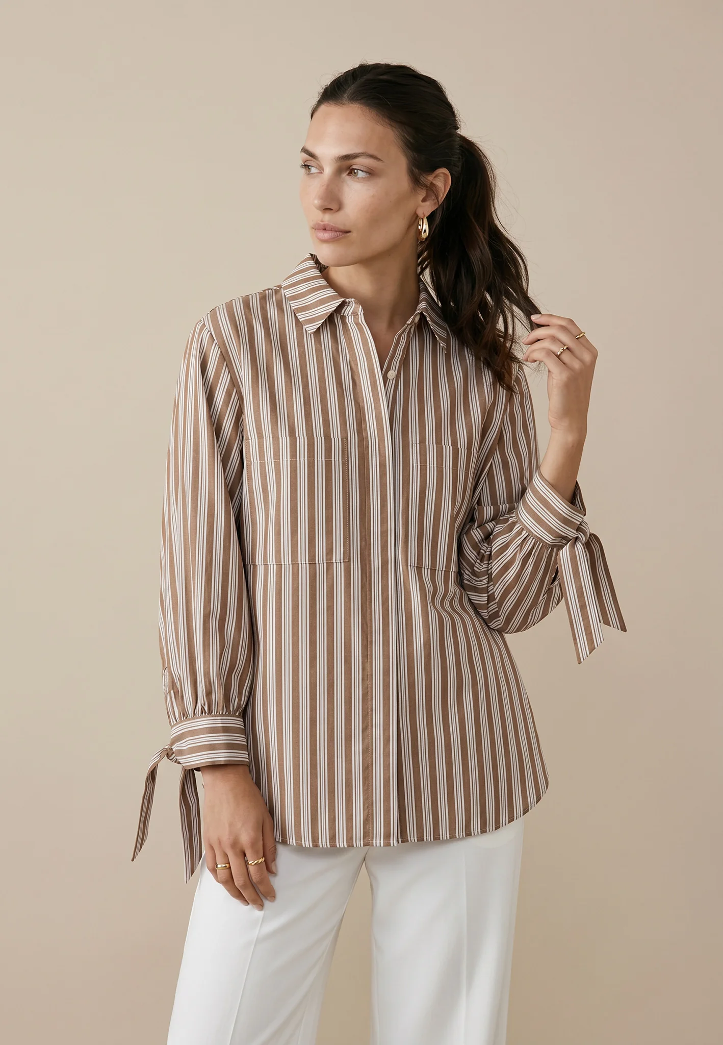 Bluse aus Baumwolle mit Streifenmuster und Bindemanschetten - Image 6