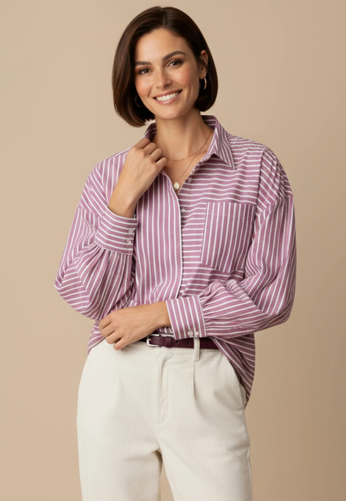 Bluse aus Baumwolle mit Streifenmuster und Brusttasche - Image 7