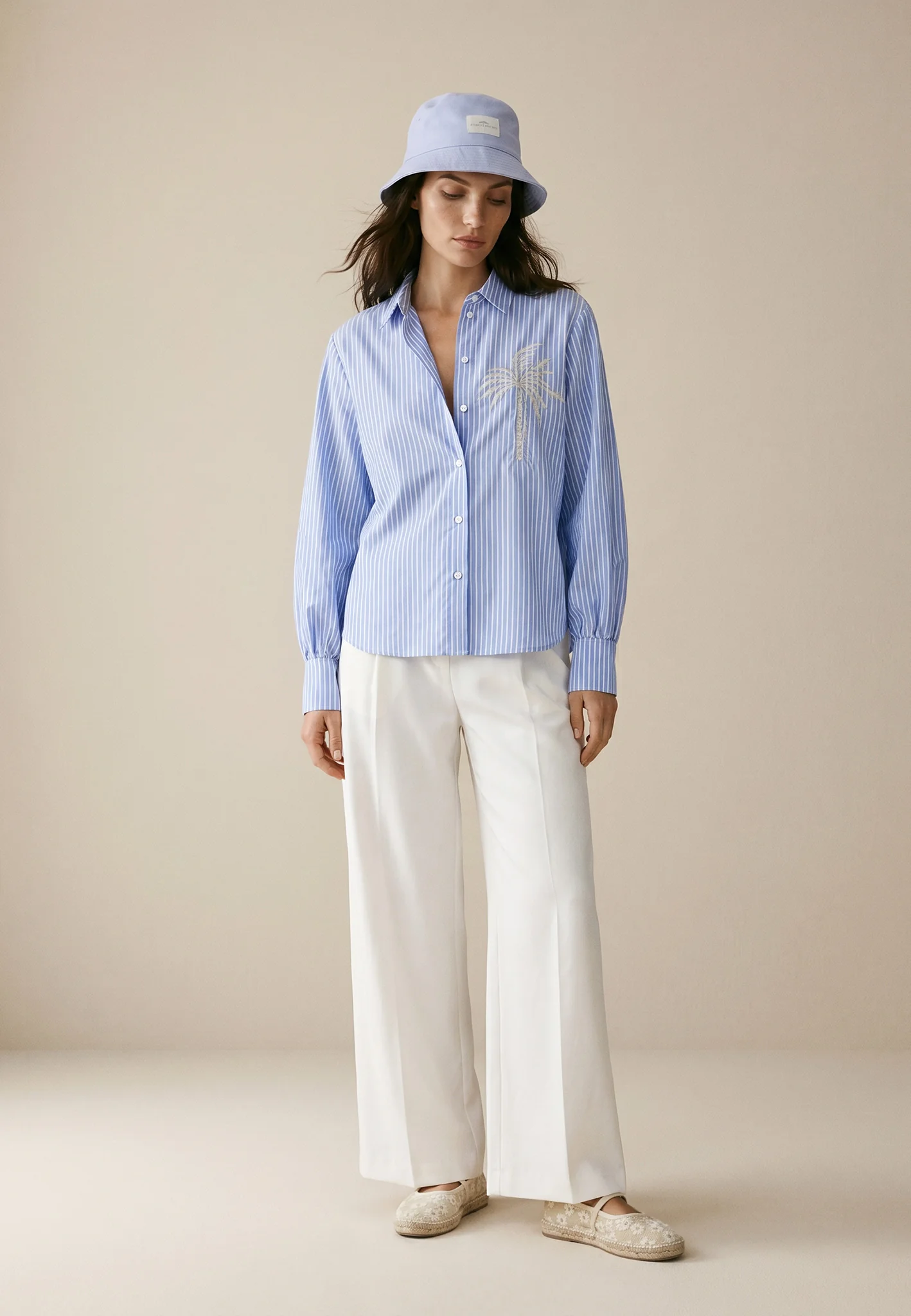 Bluse aus Baumwolle mit Streifenmuster und Stickerei - Image 2