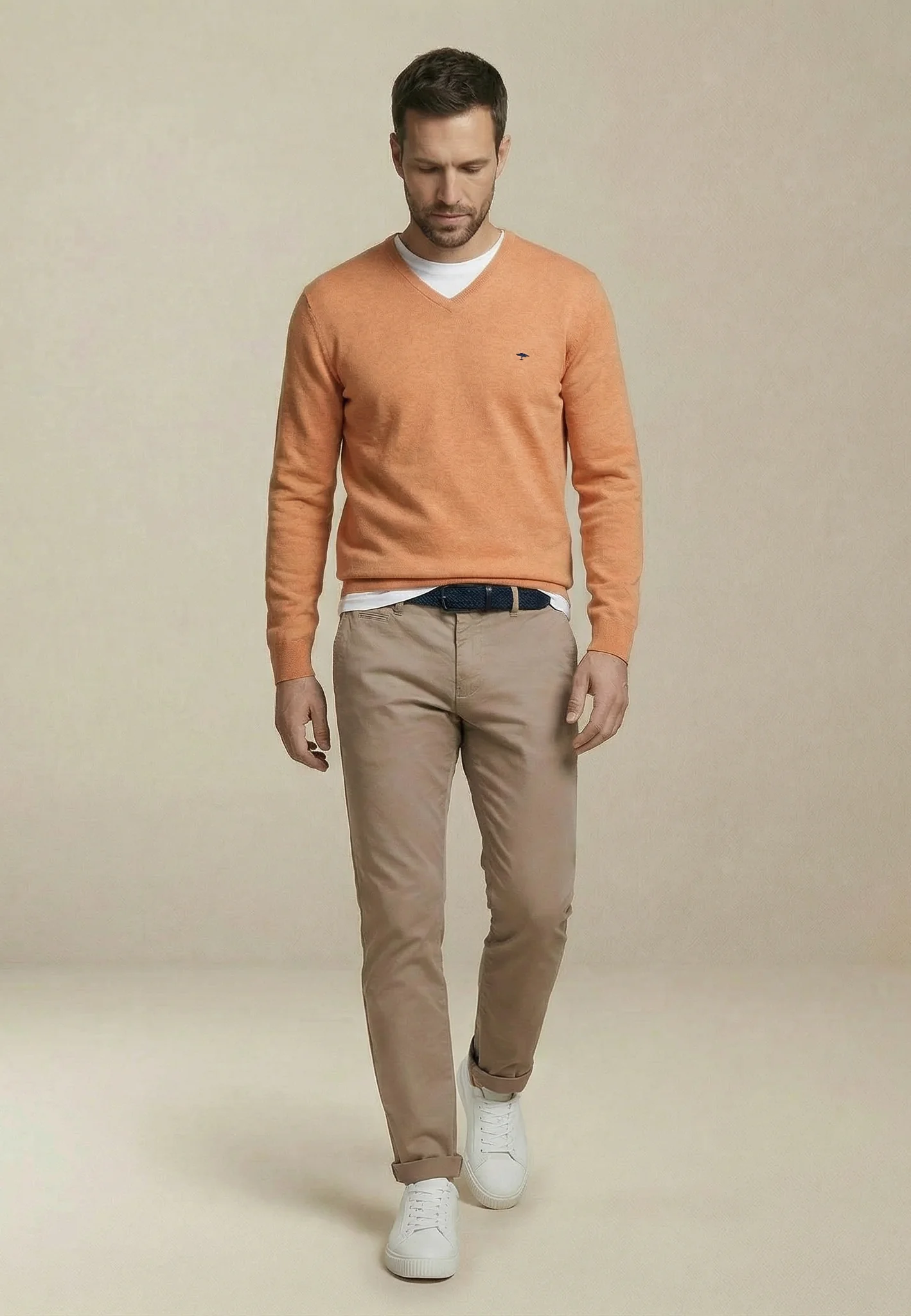 Feinstrickpullover aus reiner Baumwolle mit V-Ausschnitt - Image 3