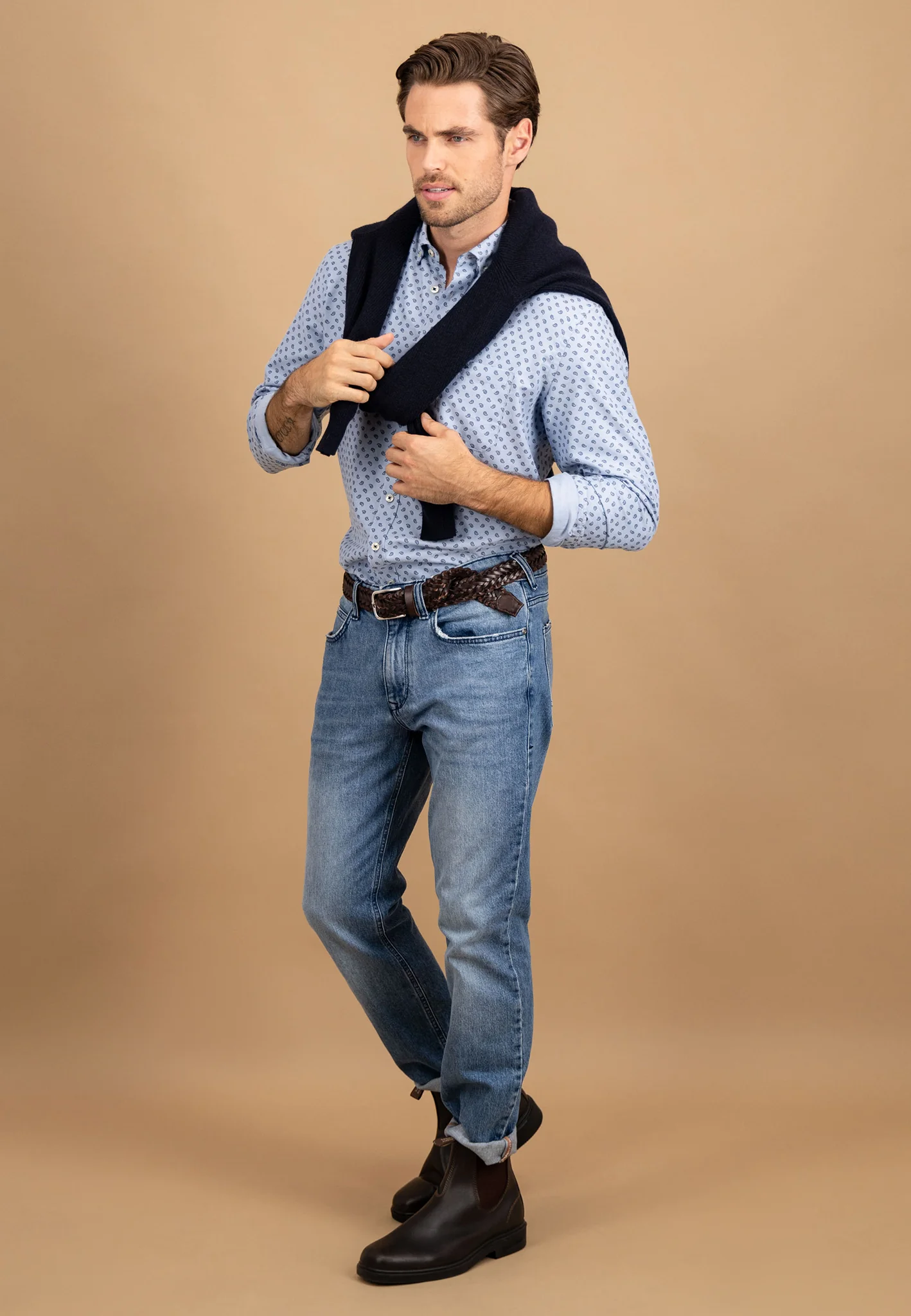Hemd aus Baumwolle mit feinem Print und Button-Down-Kragen - Image 4
