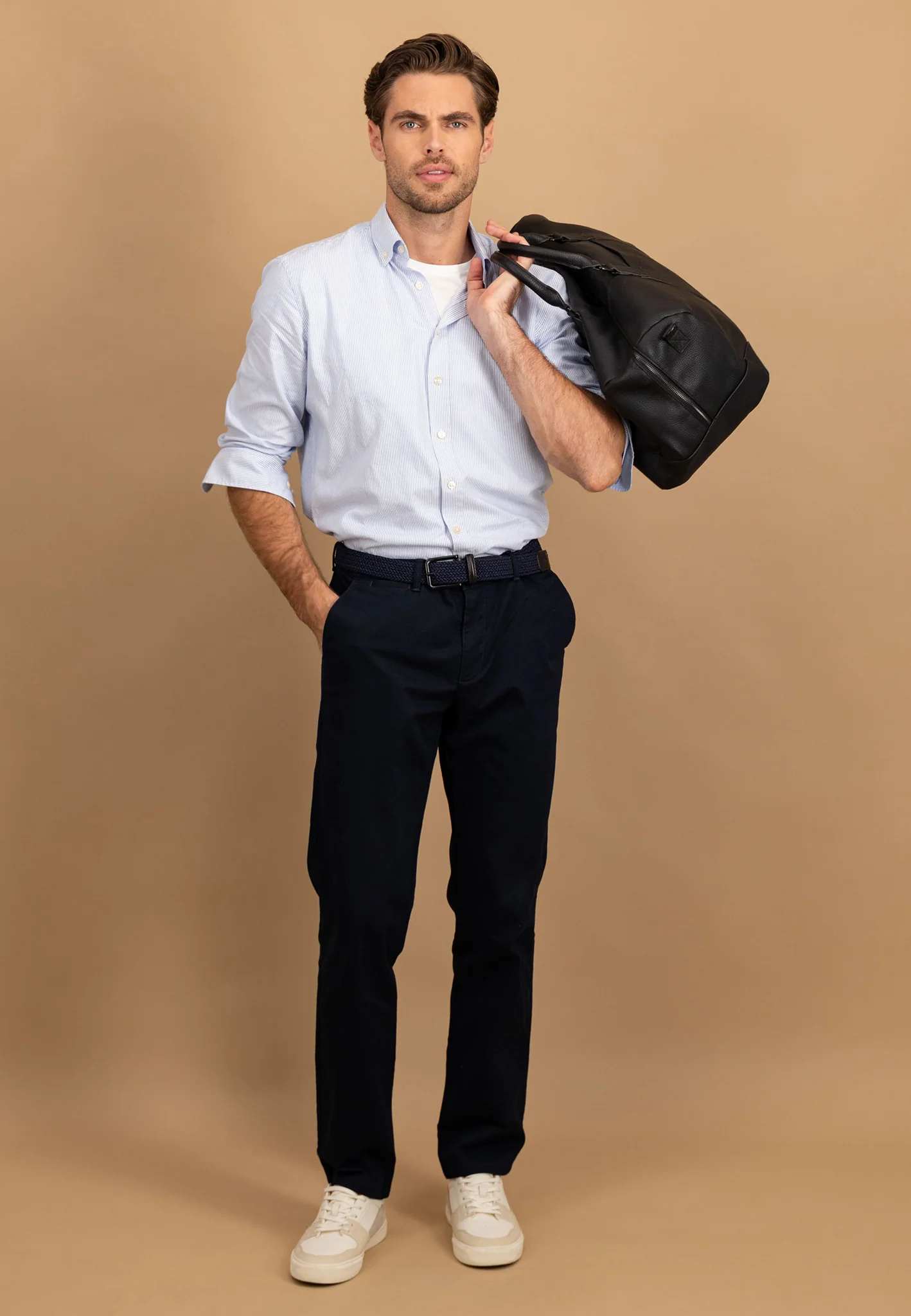 Hemd aus Baumwolle mit feinem Streifenmuster und Button-Down-Kragen - Image 4