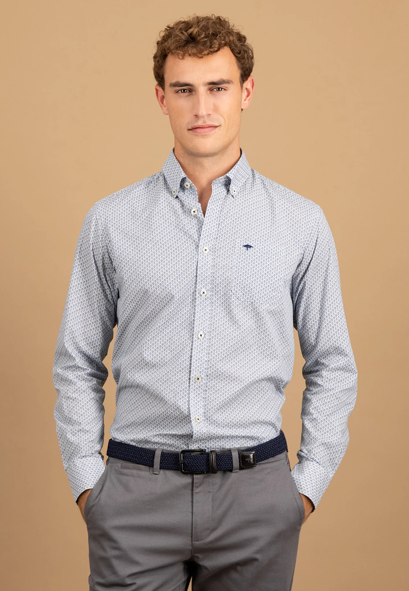 Hemd aus Baumwolle mit filigranem Allover-Print und Button-Down-Kragen - Image 7