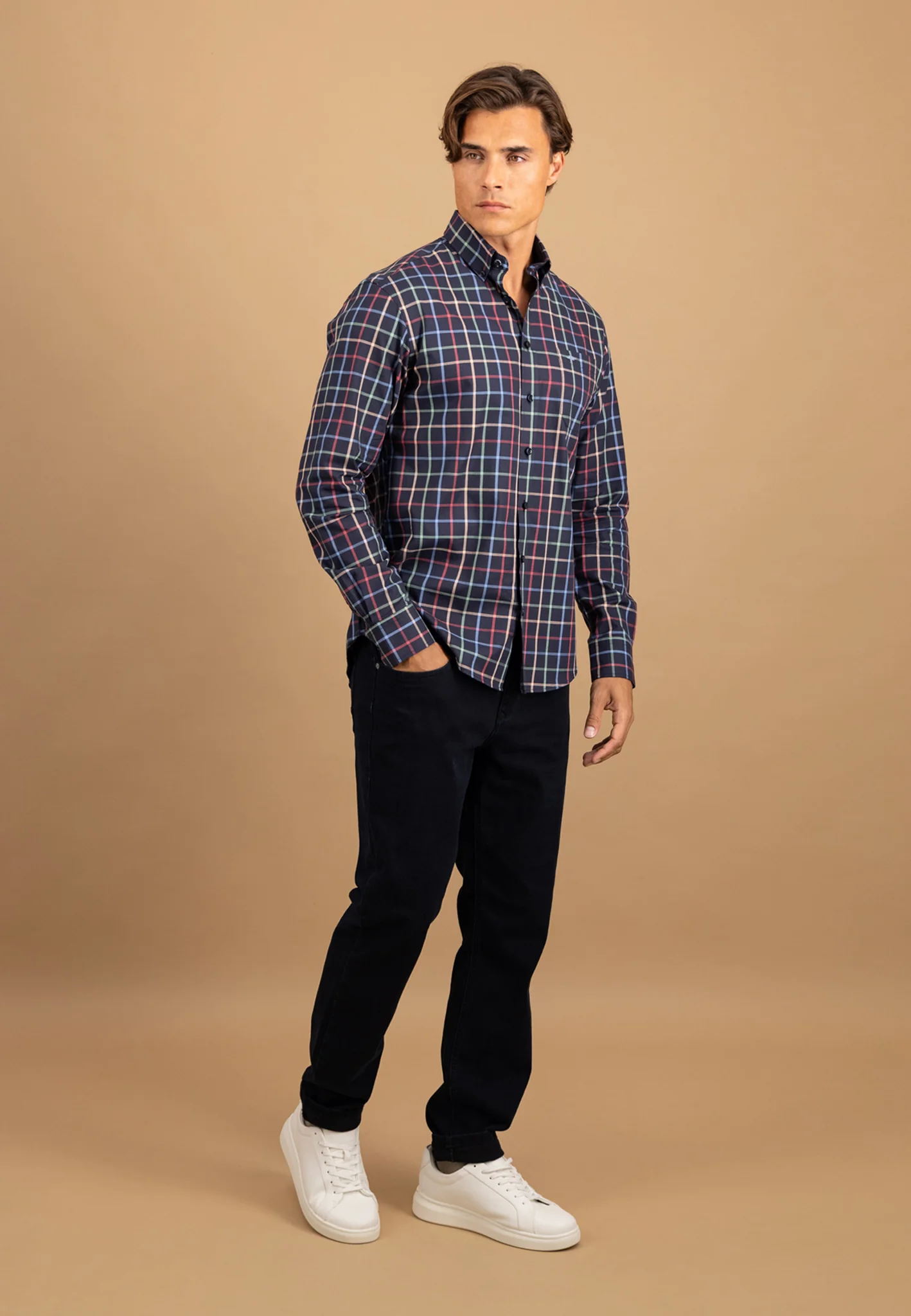 Hemd aus Baumwolle mit mehrfarbigem Karomuster und Button-Down-Kragen - Image 4