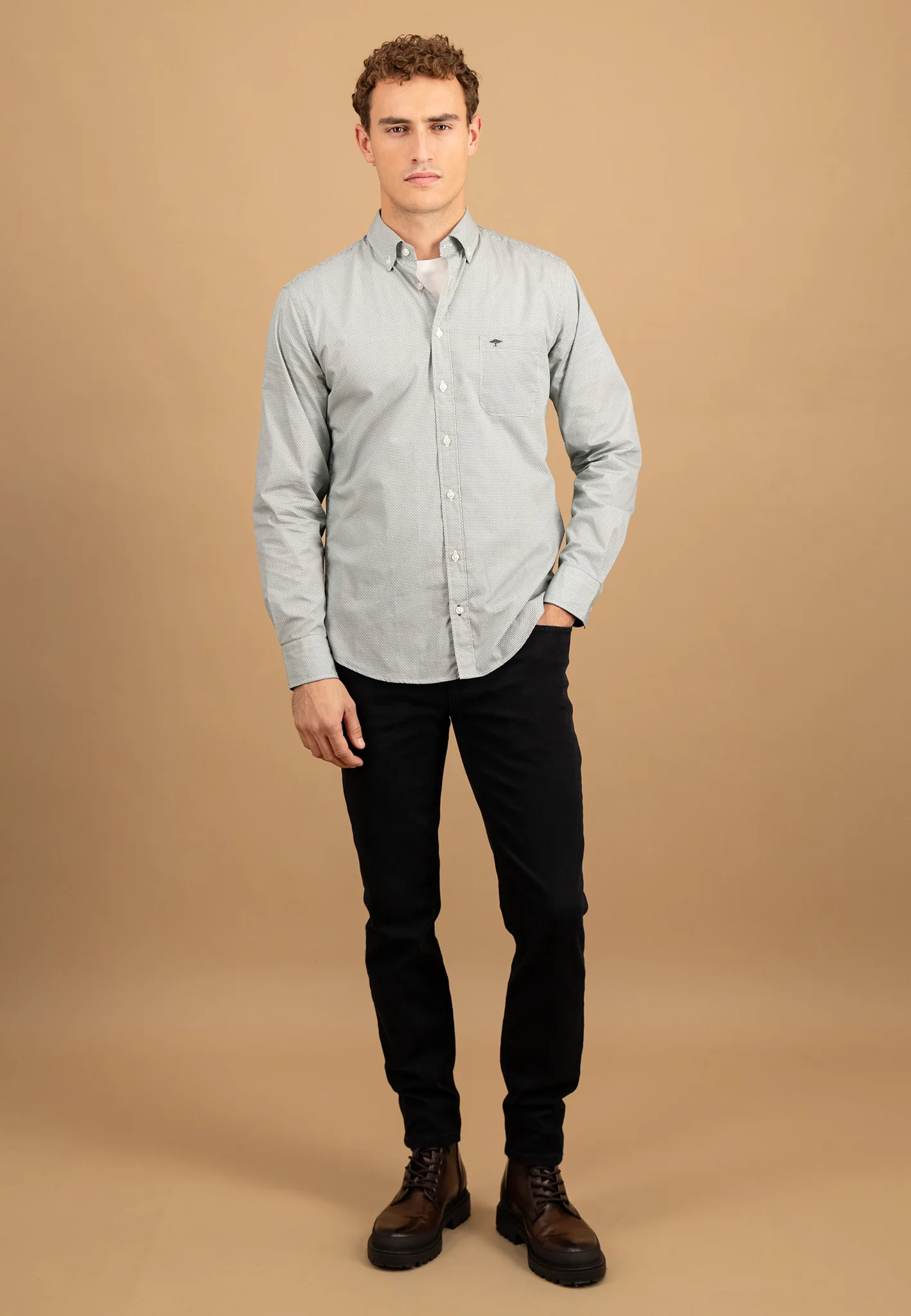 Hemd aus Baumwolle mit Mikromuster und Button-Down-Kragen - Image 2