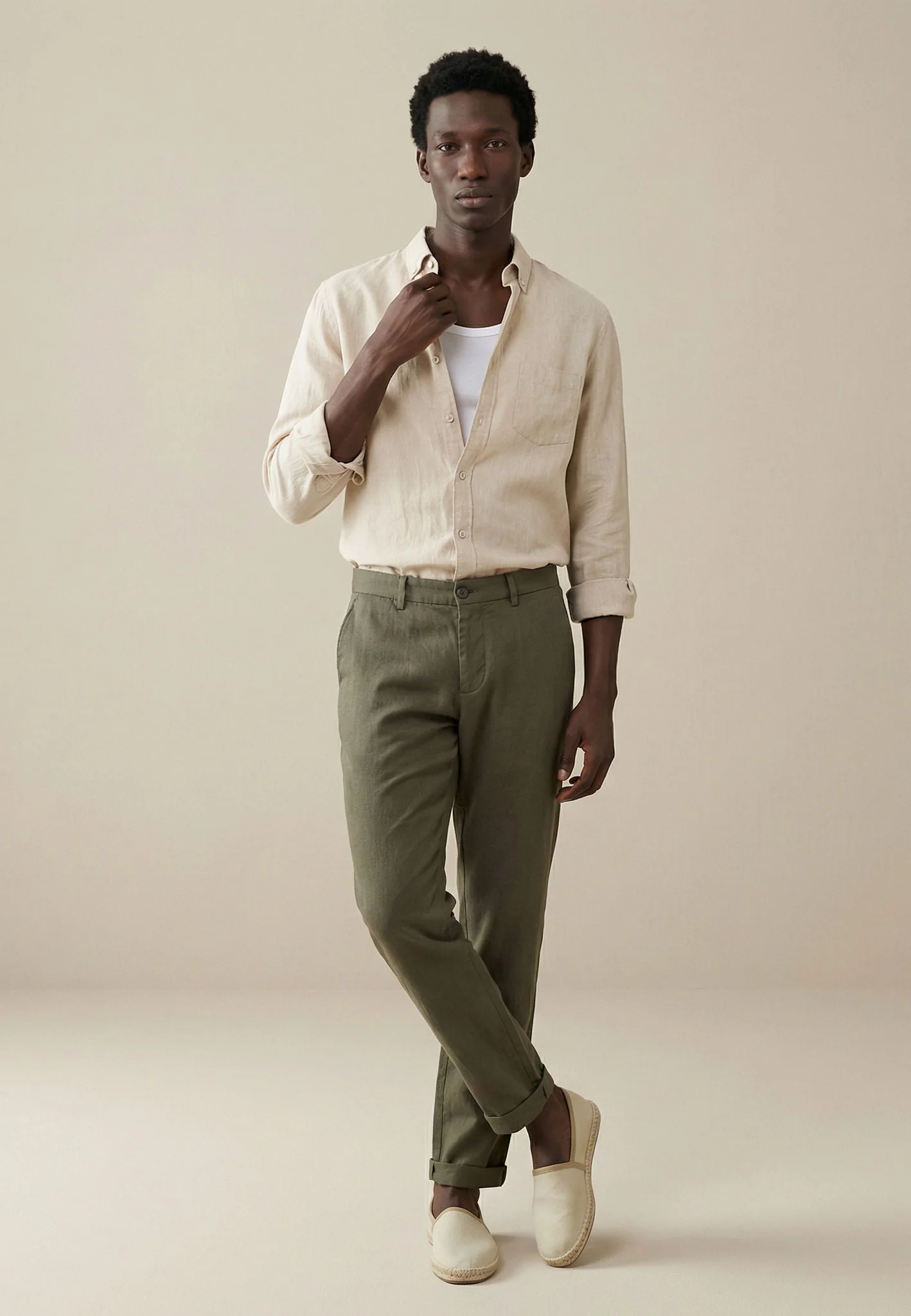 Hemd aus Leinen mit Brusttasche und Button-Down-Kragen - Image 3