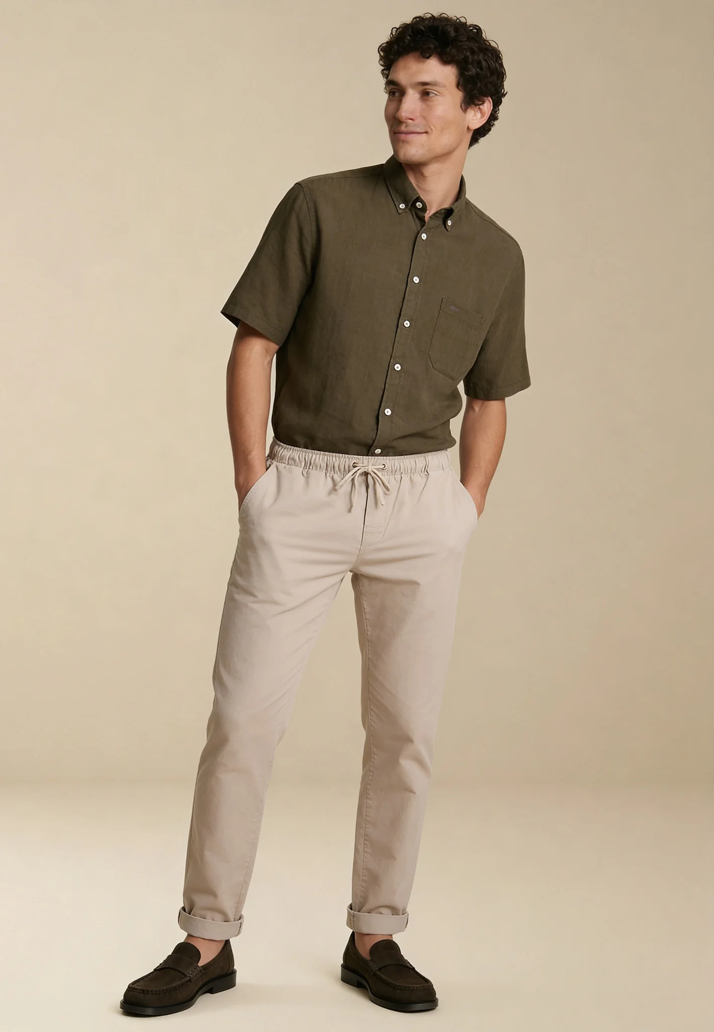 Kurzarmhemd aus Leinen mit Brusttasche und Button-Down-Kragen - Image 2