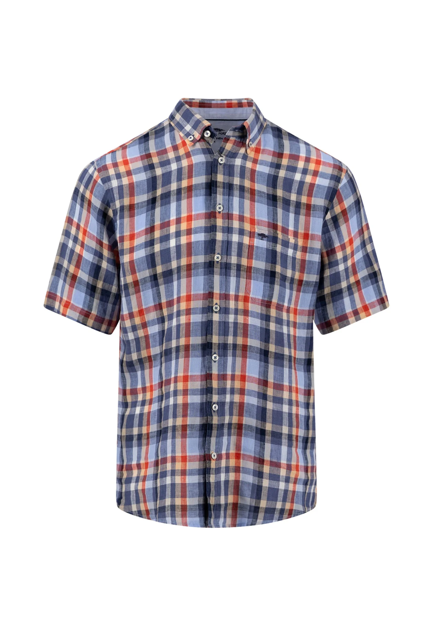 Kurzarmhemd aus Leinen mit Karomuster und Button-Down-Kragen - Image 4