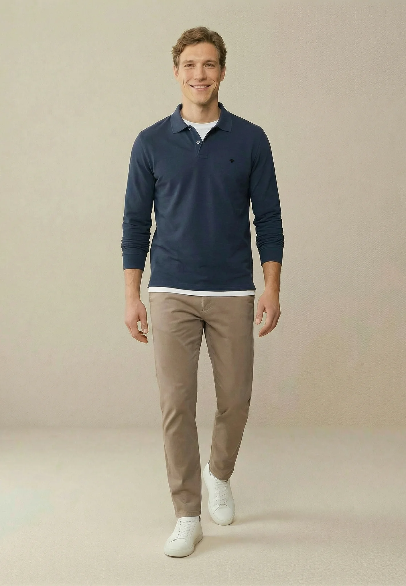 Langarm-Poloshirt aus Baumwolle mit feiner Struktur - Image 3