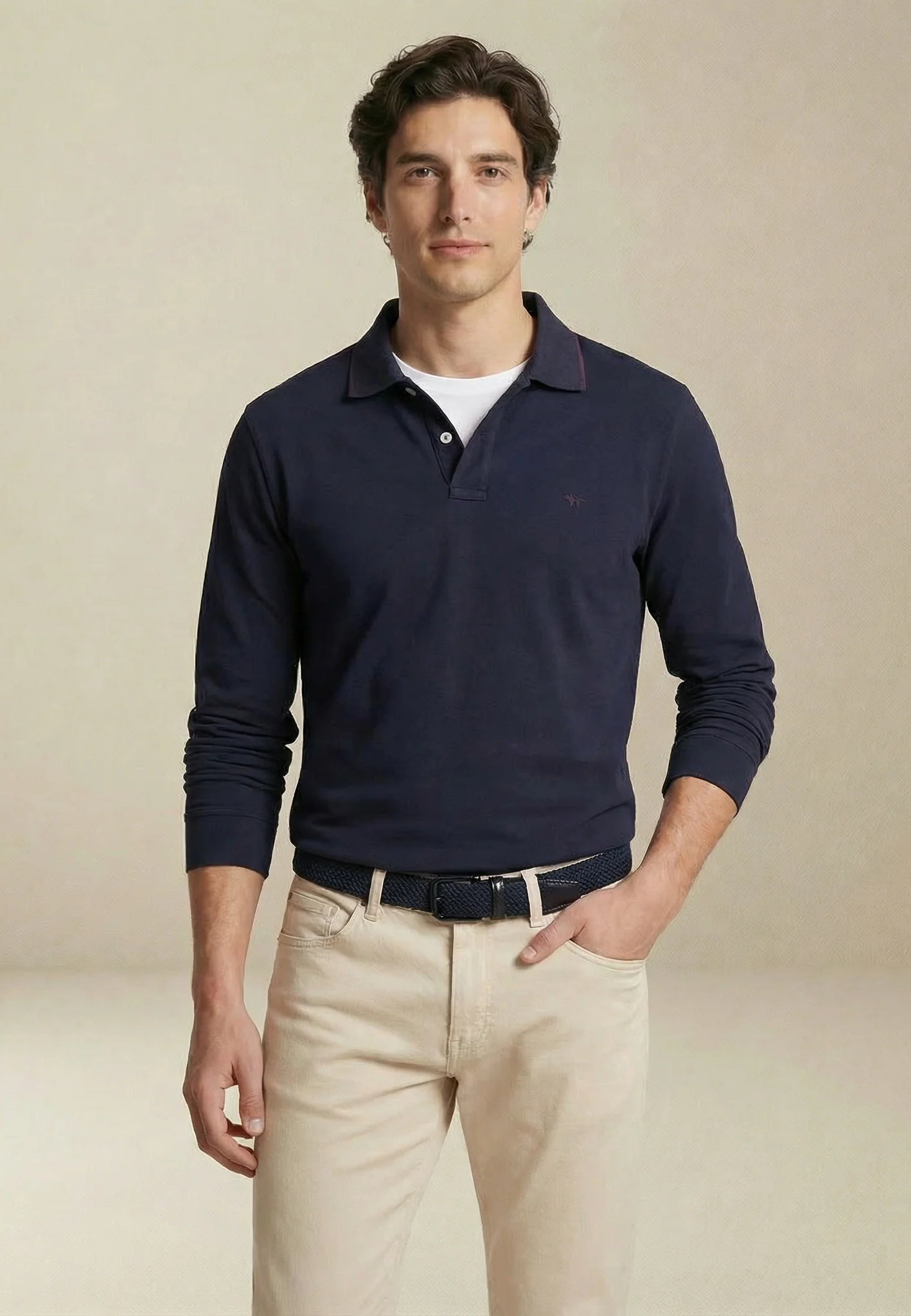 Langarm-Poloshirt aus Baumwolle mit Kontrastkragen - Image 11