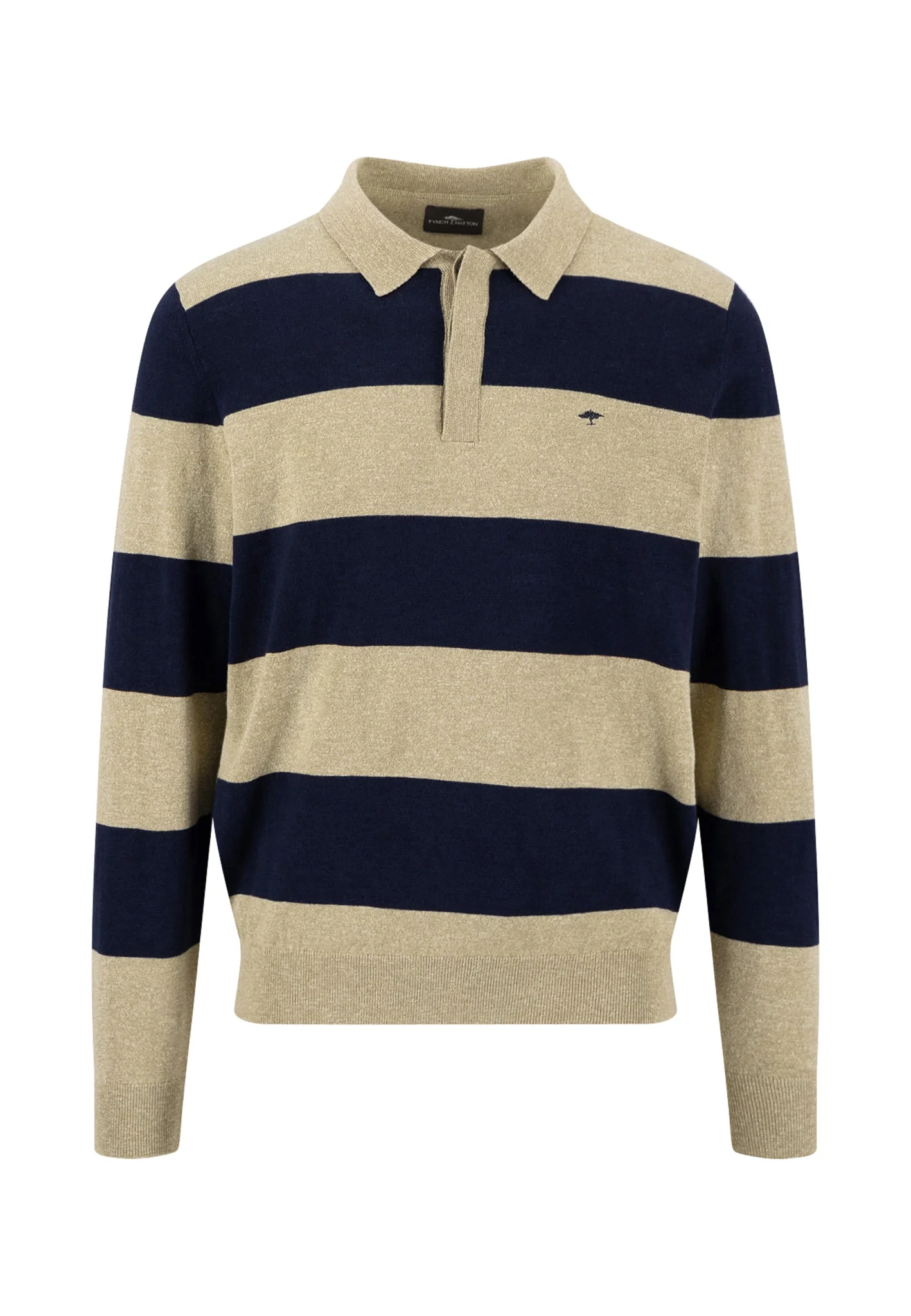 Langarm-Strick-Poloshirt aus Baumwoll-Leinen-Mix mit Blockstreifen - Image 9