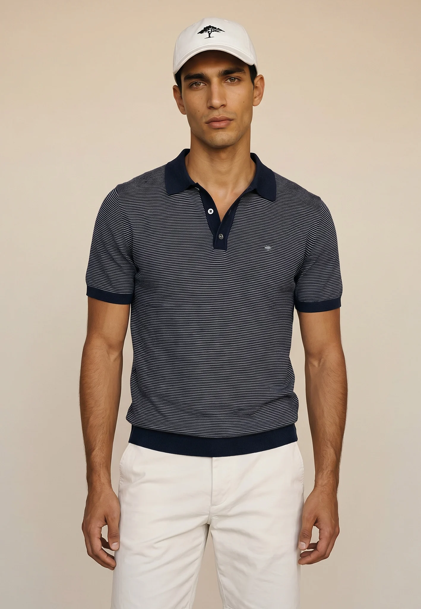 Poloshirt aus Baumwoll-Leinen-Mix mit Strukturmuster