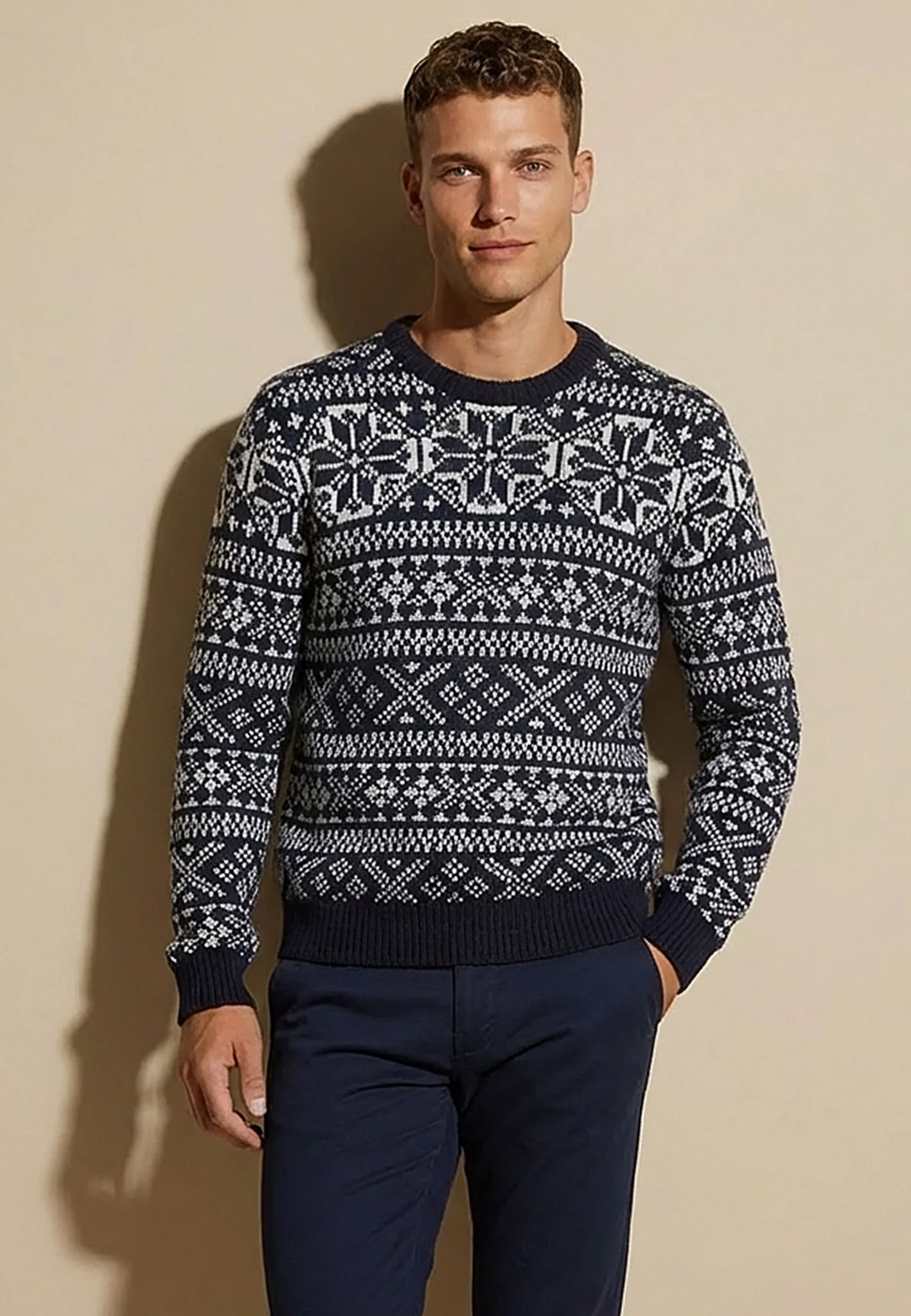Pullover aus Wollmix mit Rundhalsausschnitt und Norwegermuster