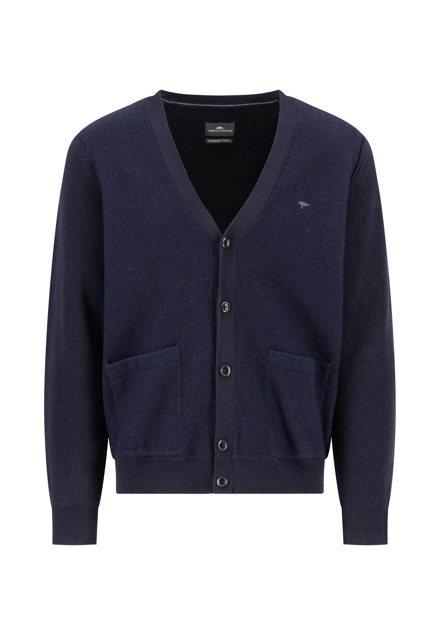 Strickjacke aus Baumwoll-Wollmix mit aufgesetzten Taschen
