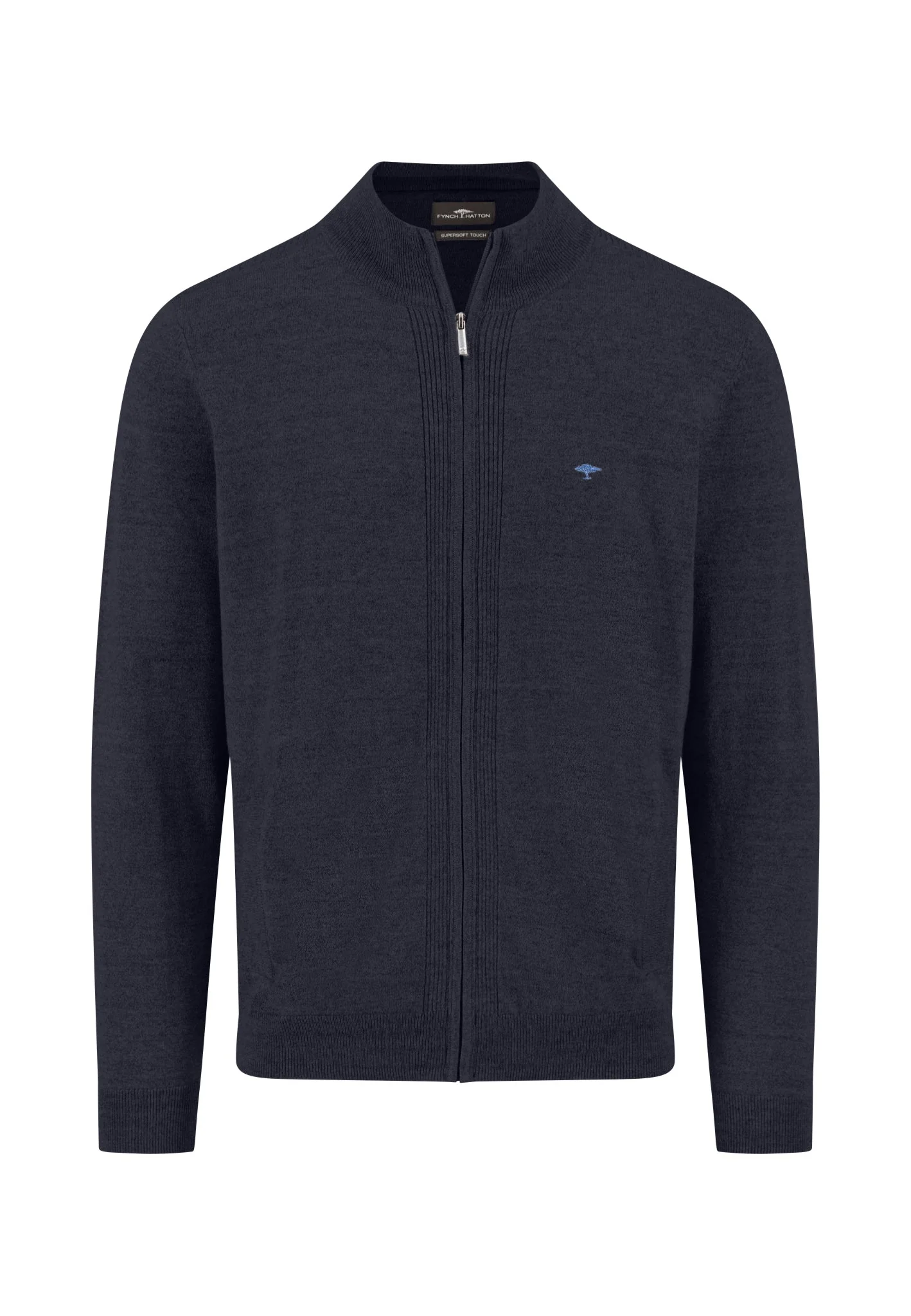 Strickjacke aus Baumwoll-Wollmix mit Reißverschluss und Stehkragen