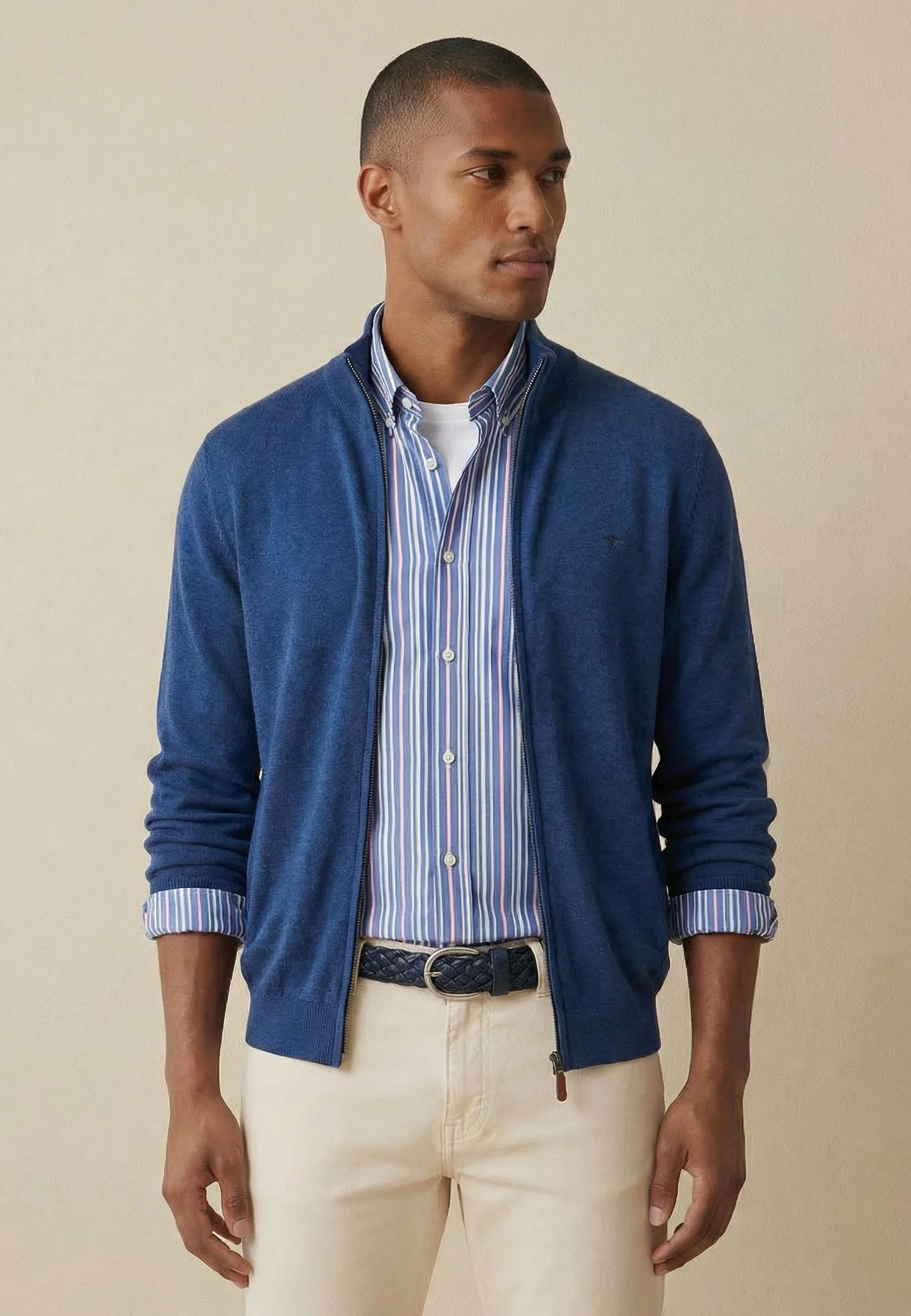 Strickjacke aus Baumwolle mit Stehkragen und Reißverschluss – Air Cotton