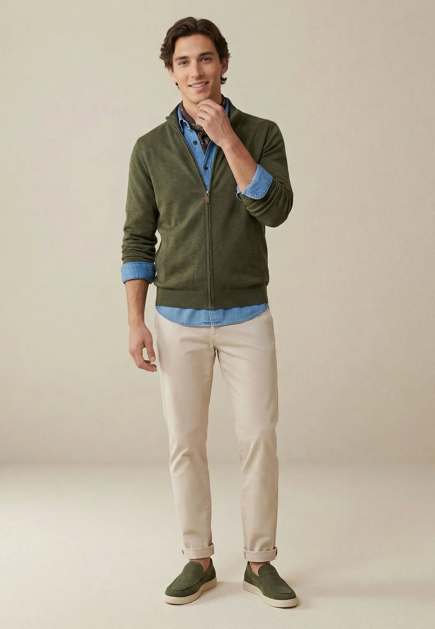 Strickjacke aus Baumwolle mit Stehkragen und Reißverschluss – Air Cotton - Image 8