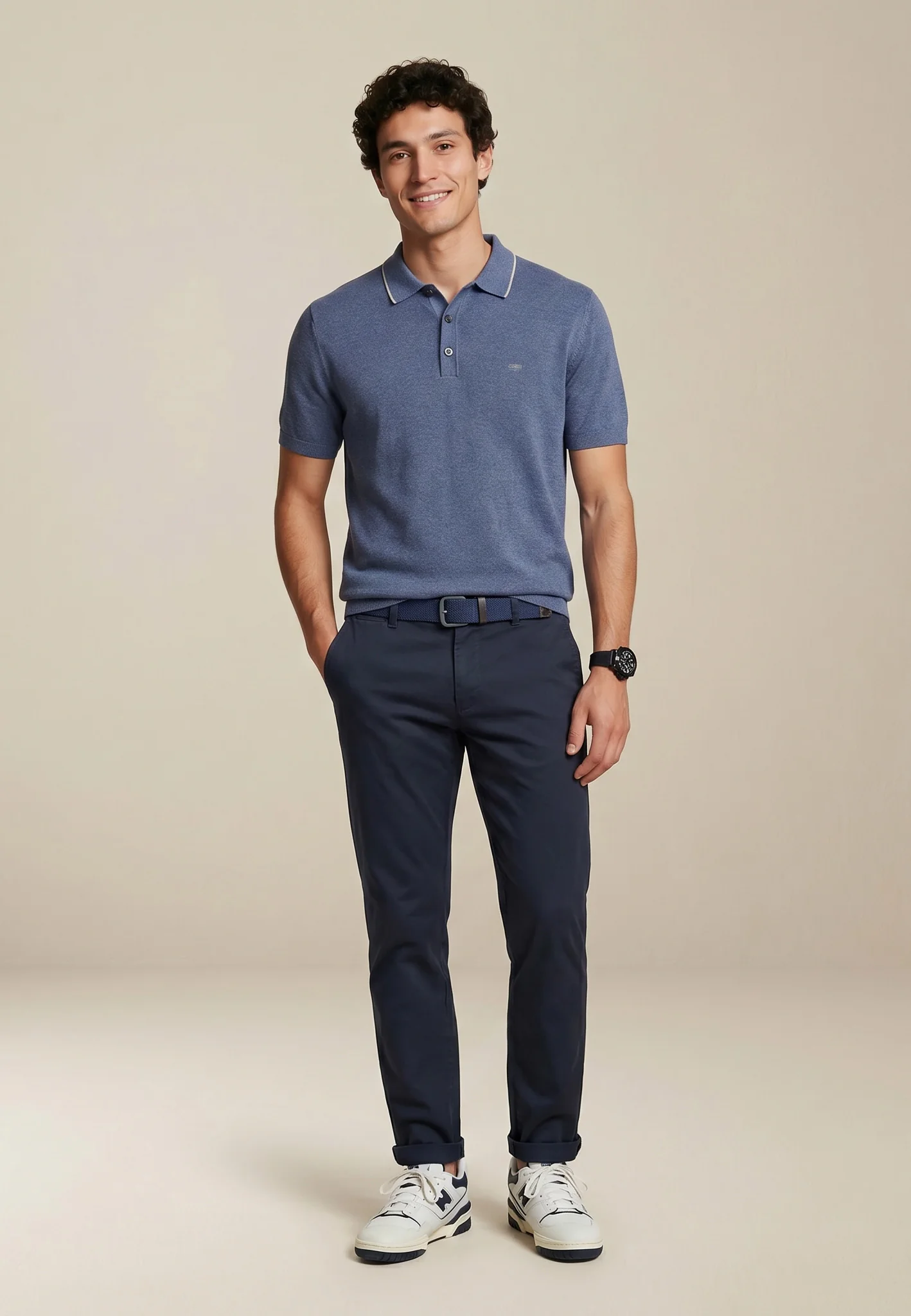 Strickpoloshirt aus Baumwoll-Leinen-Mix mit Kontrastkragen - Image 12