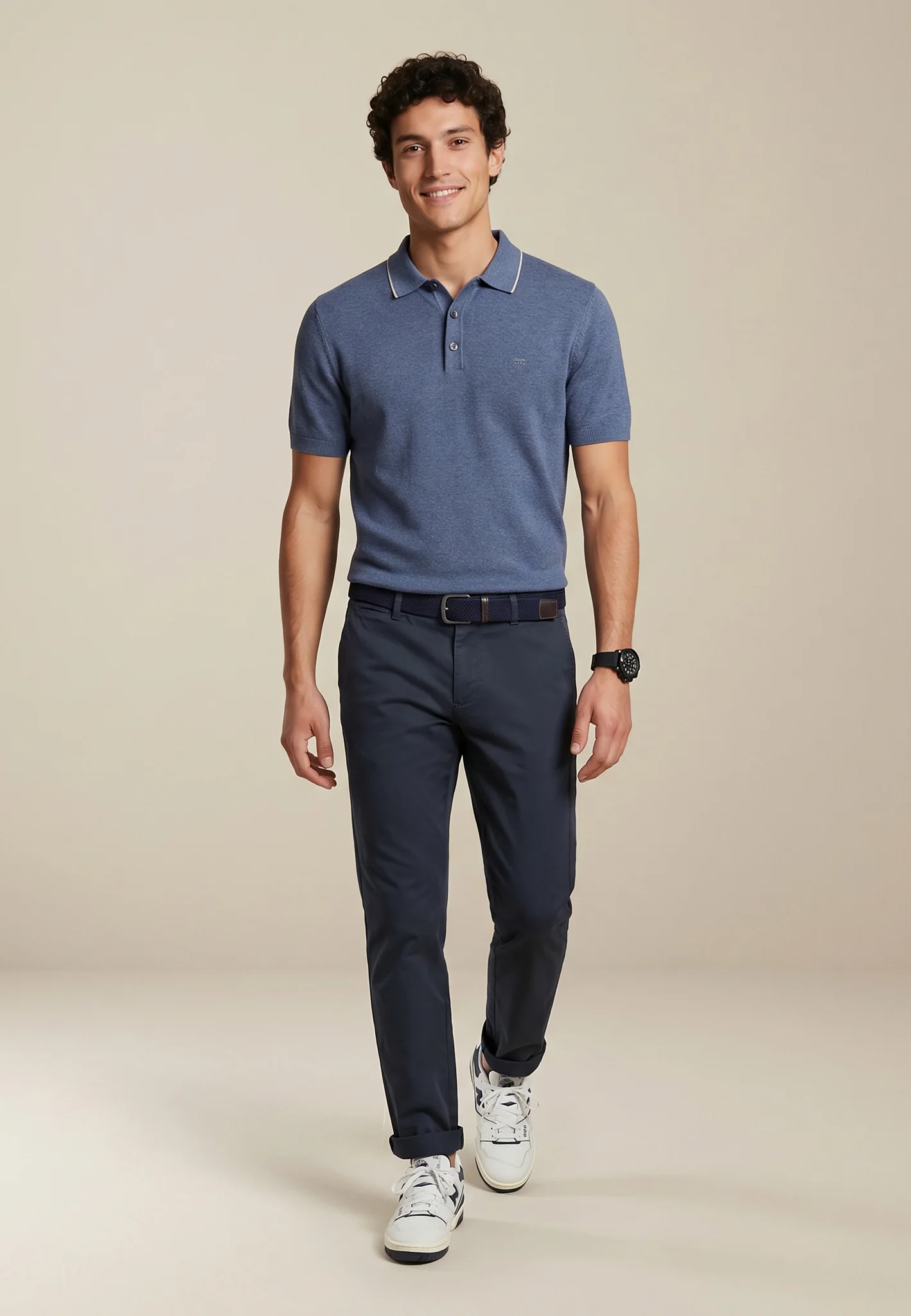 Strickpoloshirt aus Baumwoll-Leinen-Mix mit Kontrastkragen - Image 13
