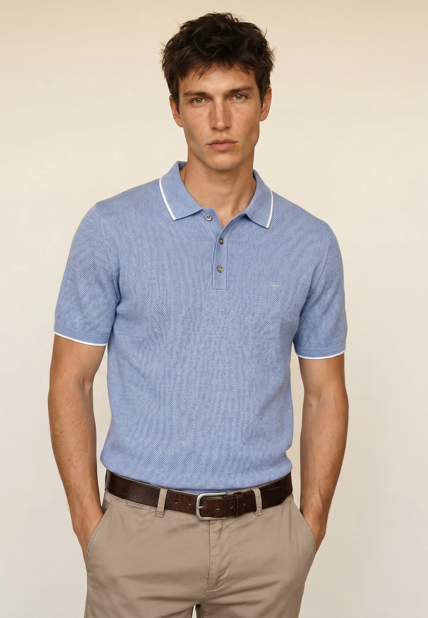 Strickpoloshirt aus Baumwoll-Leinen-Mix mit Kontrastkragen - Image 6