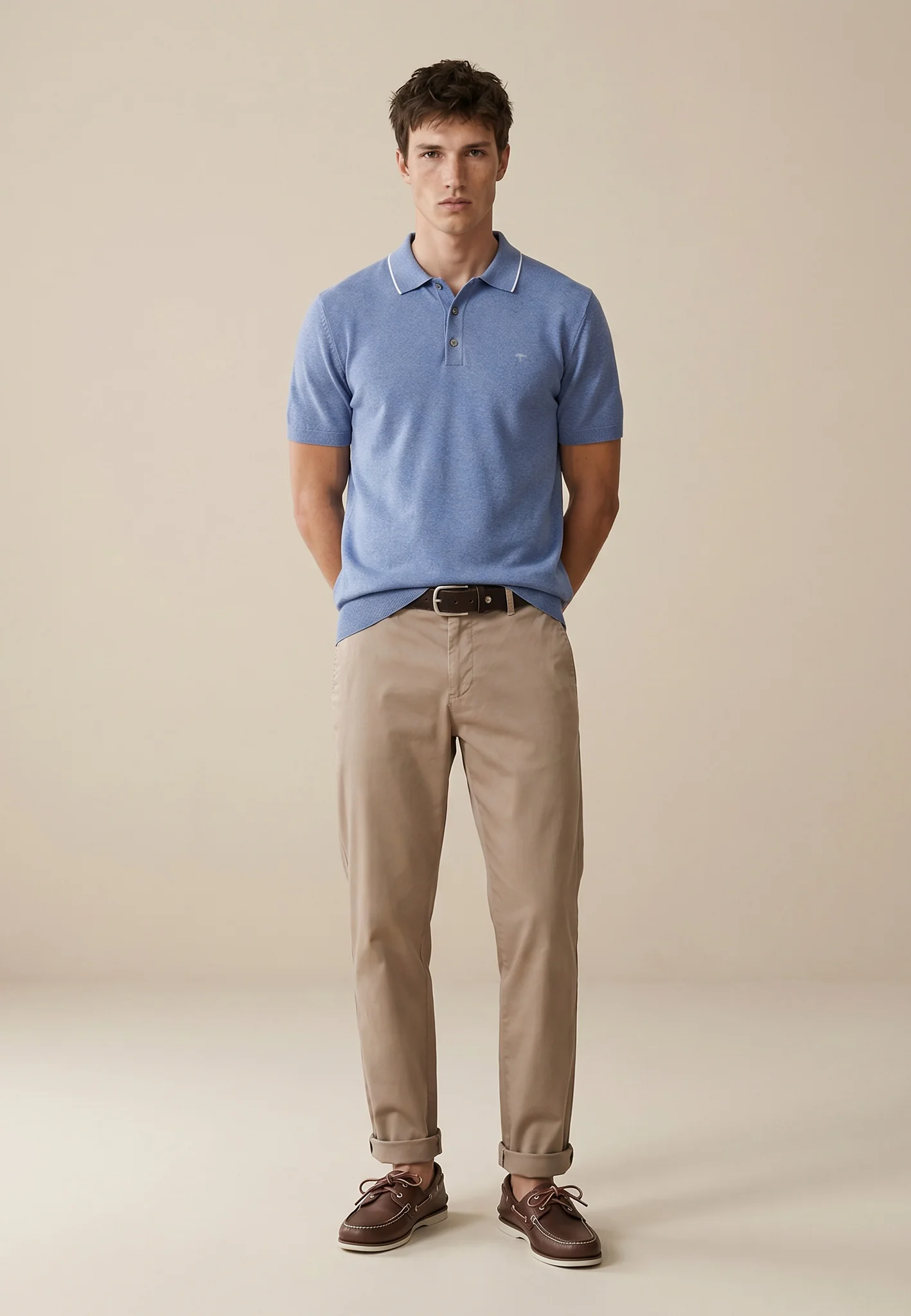 Strickpoloshirt aus Baumwoll-Leinen-Mix mit Kontrastkragen - Image 7