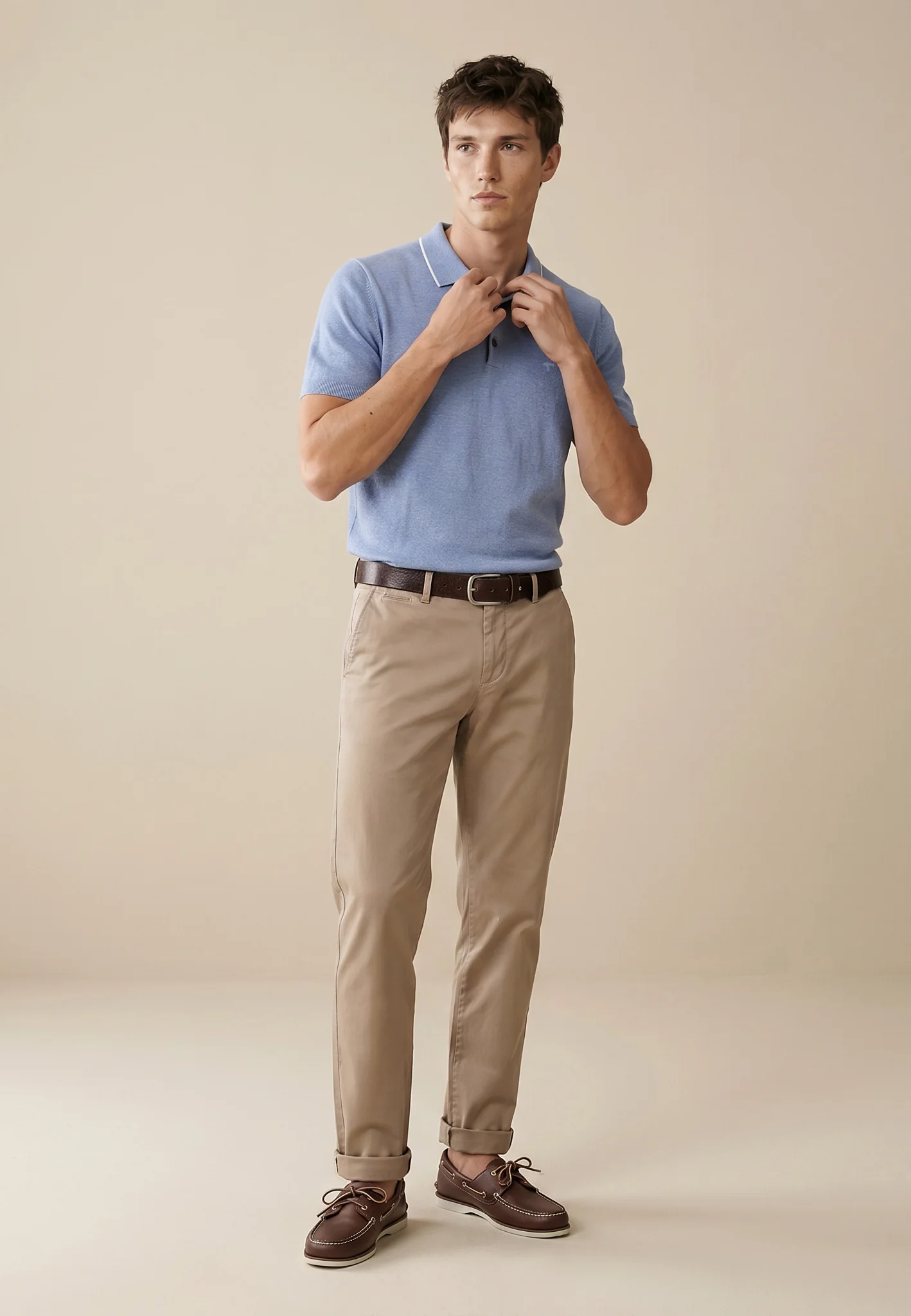 Strickpoloshirt aus Baumwoll-Leinen-Mix mit Kontrastkragen - Image 8