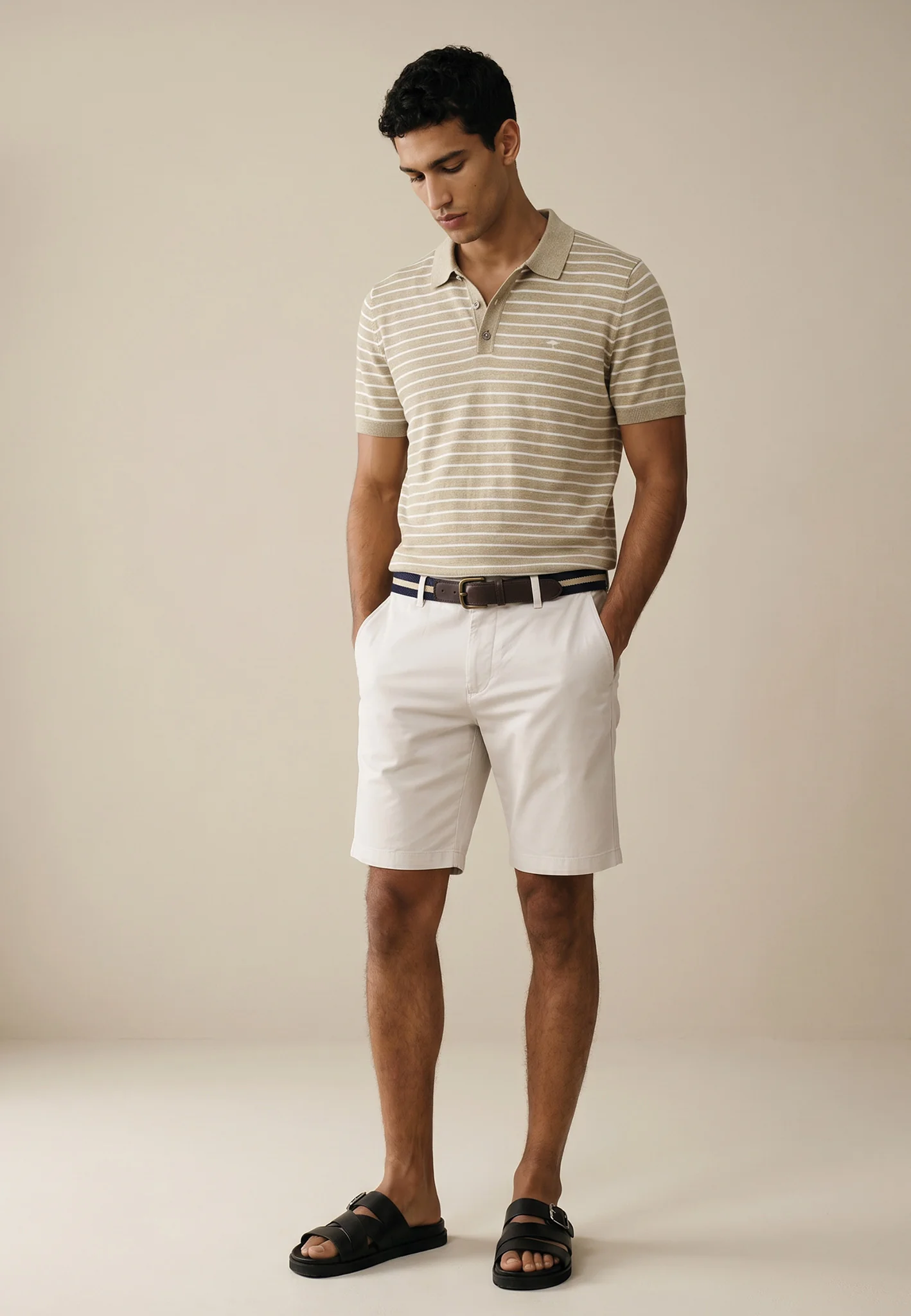 Strickpoloshirt aus Baumwoll-Leinen-Mix mit Streifenmuster - Image 12