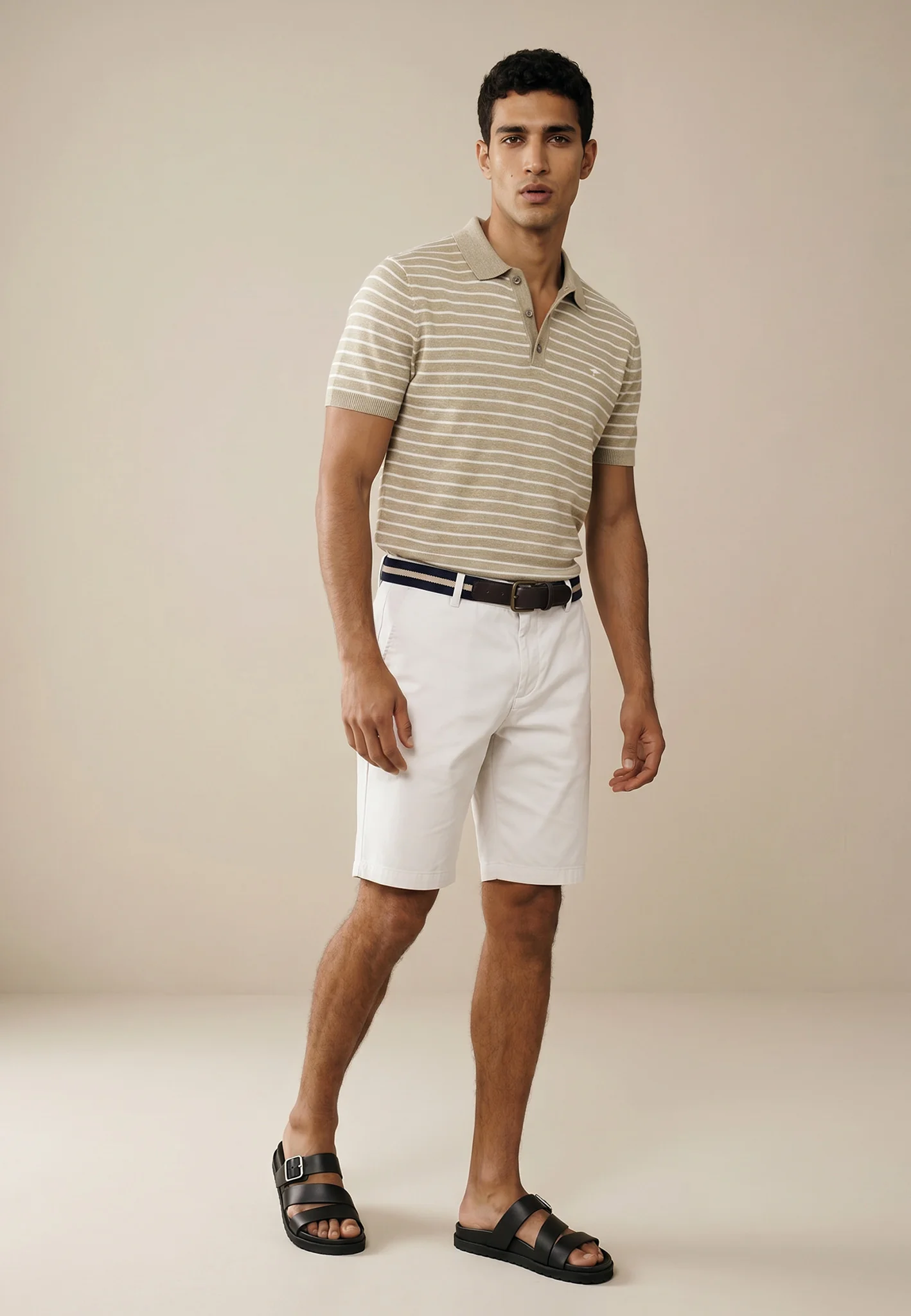 Strickpoloshirt aus Baumwoll-Leinen-Mix mit Streifenmuster - Image 13
