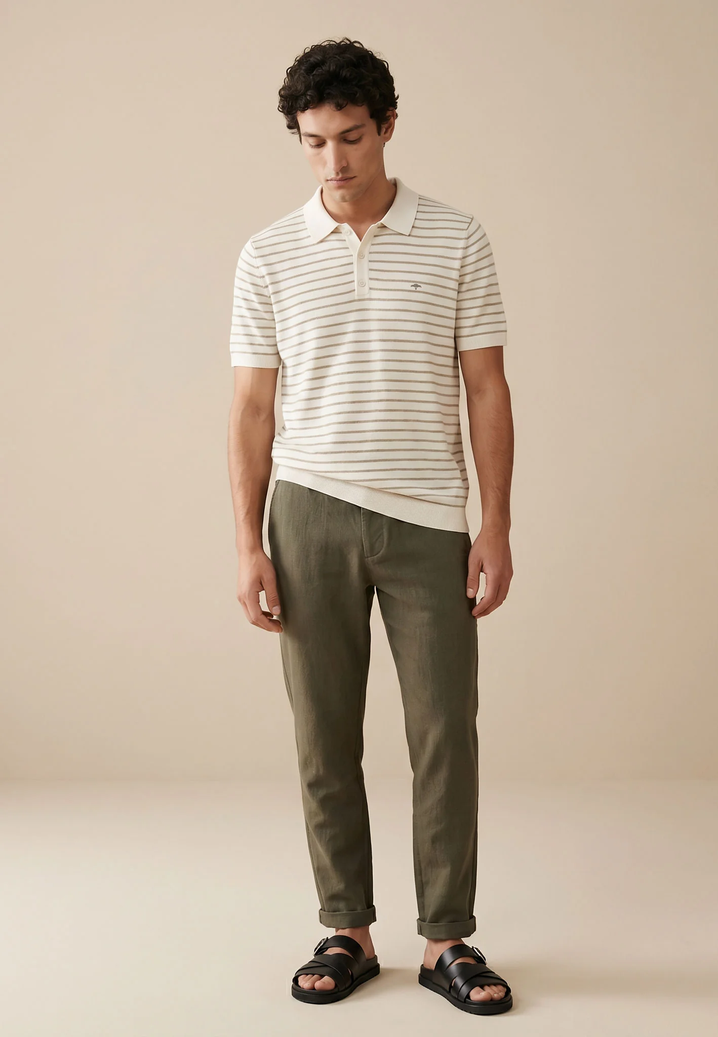 Strickpoloshirt aus Baumwoll-Leinen-Mix mit Streifenmuster - Image 3