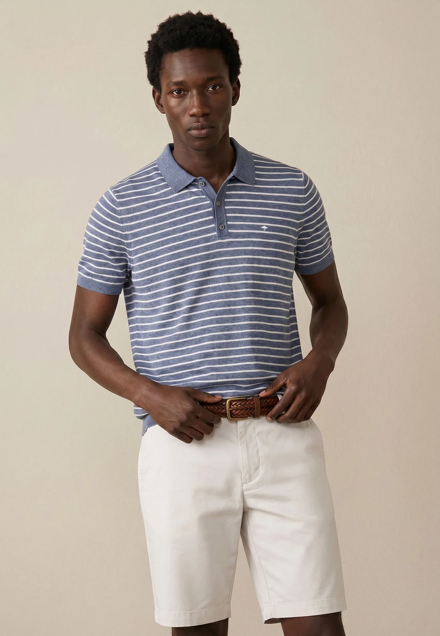 Strickpoloshirt aus Baumwoll-Leinen-Mix mit Streifenmuster - Image 6